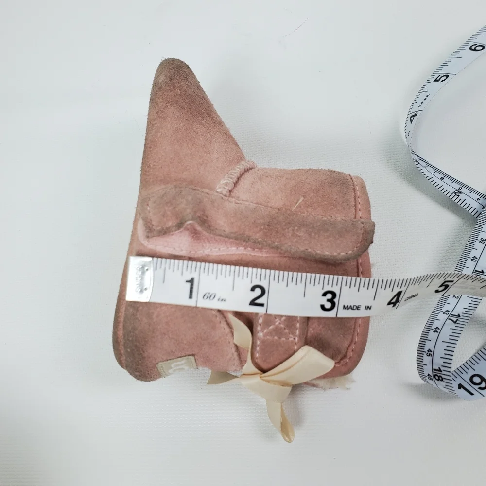 Ugg Baby Girl Bow Valcro Suede Sheep Sherling Boot Sz 4/5